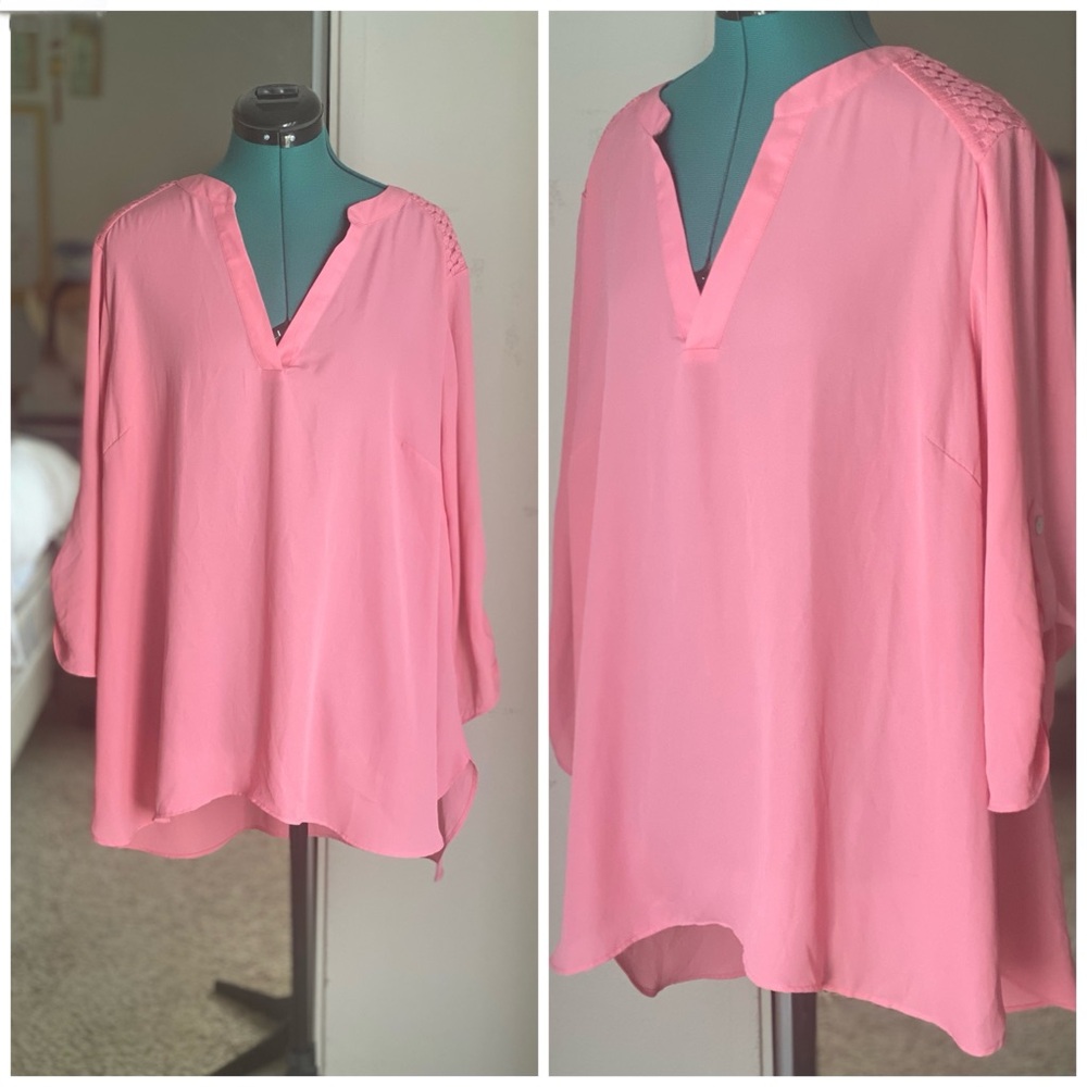 OVERSIZED PINK CHIFFON BLOUSE BY ZAC AND RACHEL 2X